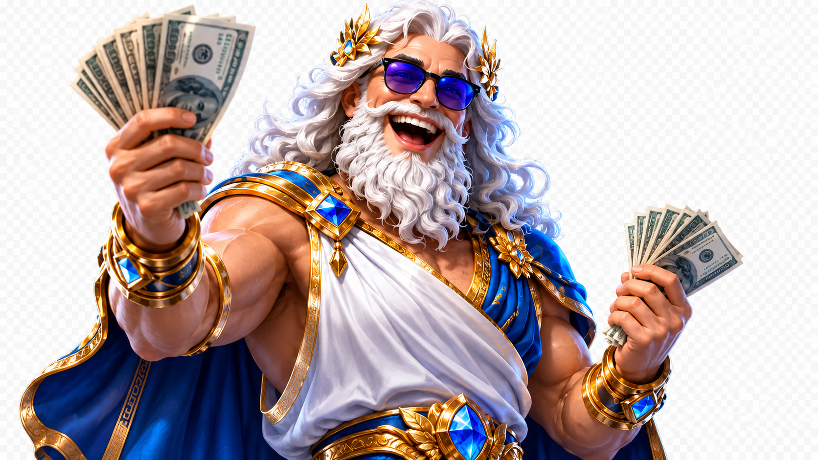 Zeus-inspired gaming mascot dengan jas merah premium